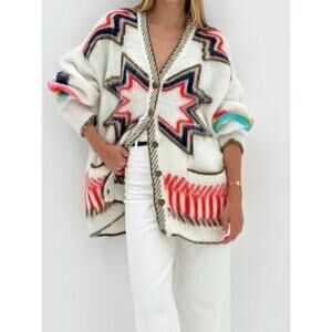 Vita Grace Carousel Oversized Fairisle Cardigan Mohair Wool Blend One Size